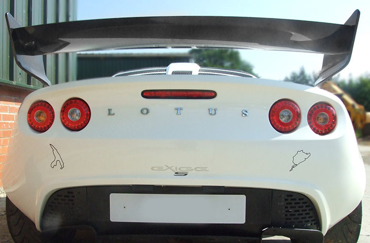 Lotus Exige S2 2010 Motorsport Carbon Rear Wing Kit (Curved) - 225mm Chord, Adjustable - Image 3