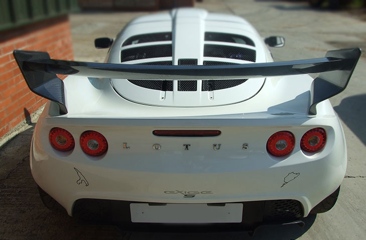 Lotus Exige S2 2010 Motorsport Carbon Rear Wing Kit (Curved) - 225mm Chord, Adjustable