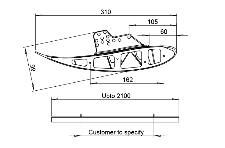 Reverie 310mm Chord Low Drag Top-Mounted Carbon Fibre Rear Wing - Straight - Image 2