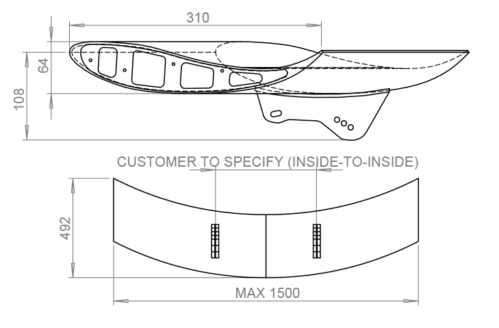 310mm Chord High Downforce Curved Rear Wing 1500mm Bottom Mounted - Image 4